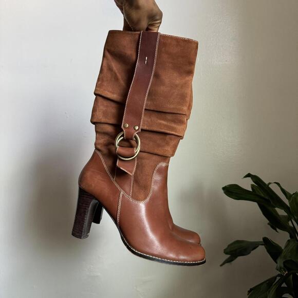 Nine West Shoes - Vintage Nine West Two-Tone Leather & Suede Slouchy Boots size 8
